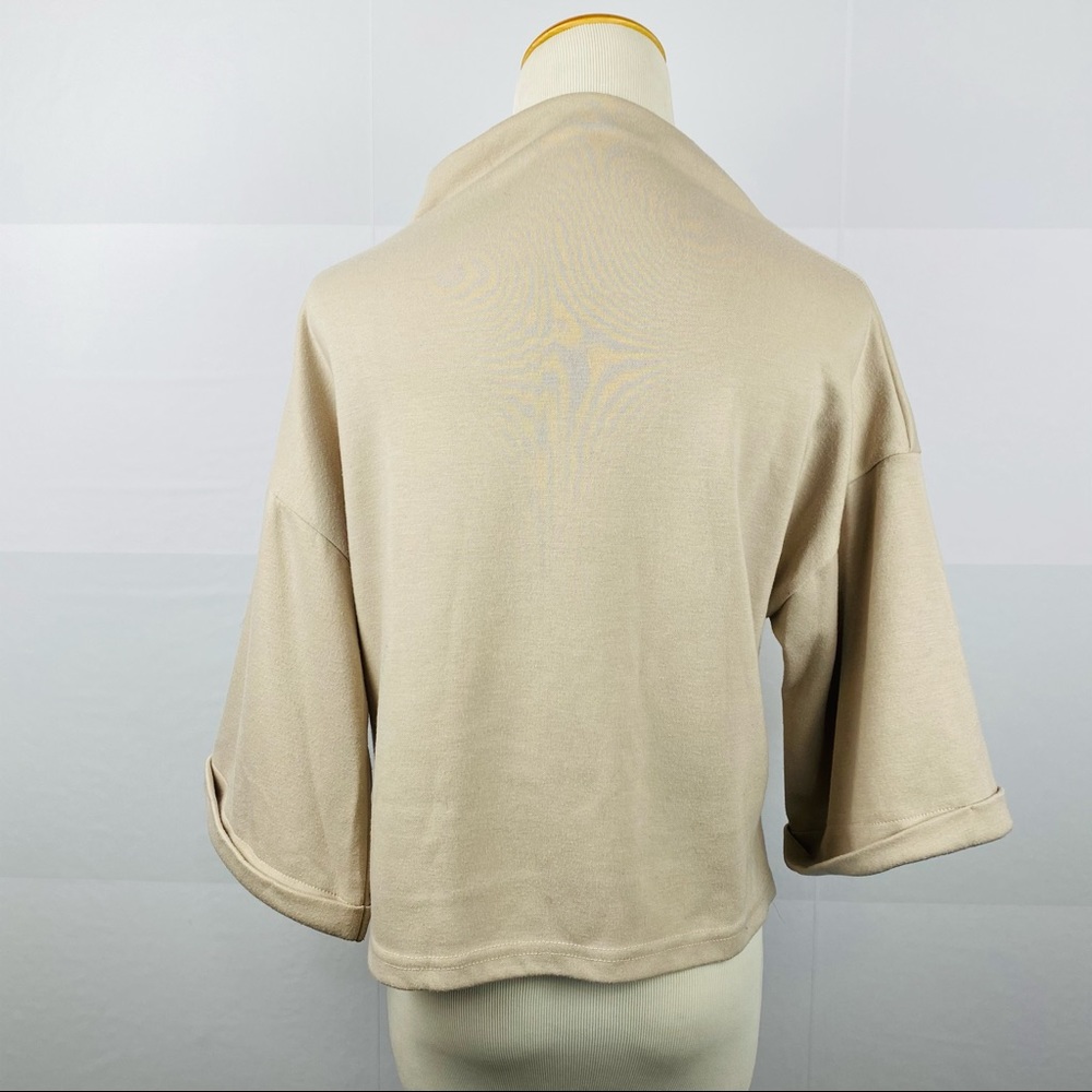 Trendy Mockneck Dolman Sleeves Gray Beige Top - Picture 5 of 10